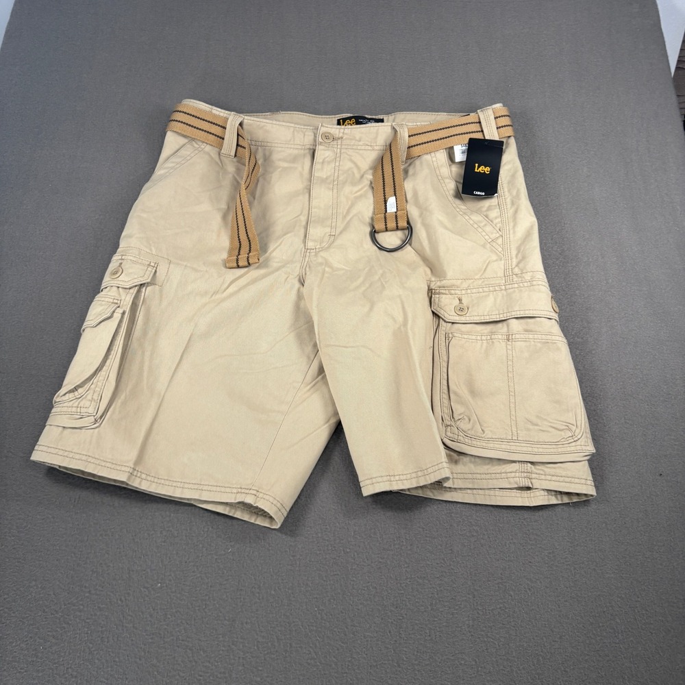 Lee Dungarees Cargo Shorts Mens Size 38 Tan Khaki Belted 2017013
